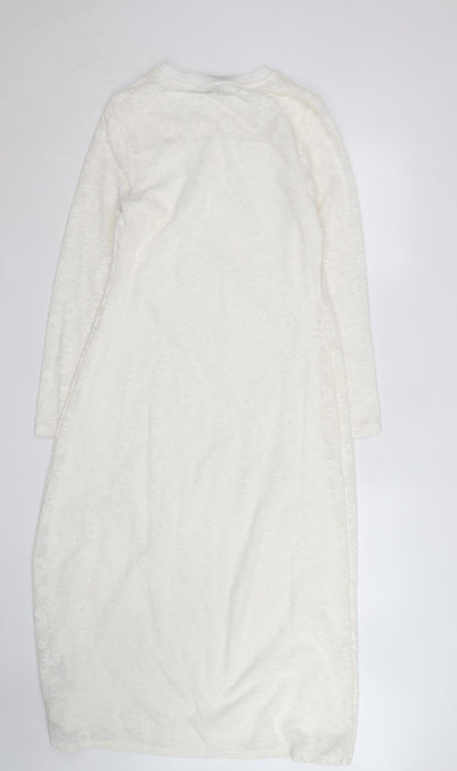 Marks and Spencer Women White Cotton Blend Lace Midi Shift Dress Size 14
