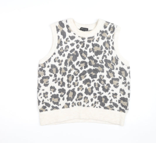 New Look Womens Beige Leopard Knit Sleeveless Vest Jumper Size M
