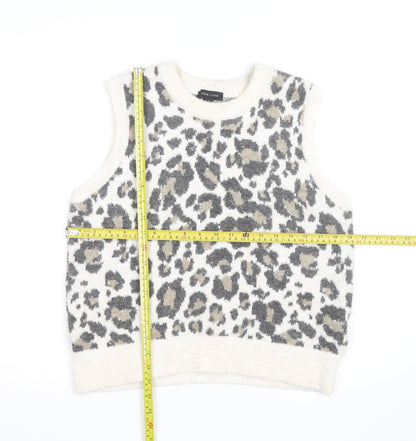 New Look Womens Beige Leopard Knit Sleeveless Vest Jumper Size M