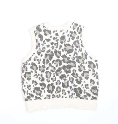 New Look Womens Beige Leopard Knit Sleeveless Vest Jumper Size M