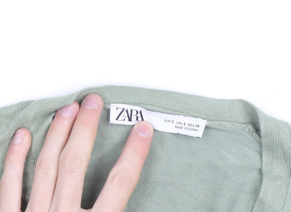 Zara Women’s Green V-Neck Button Cardigan Size S