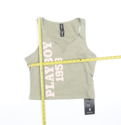 Playboy x Missguided Womens Green Cropped Tank Top L