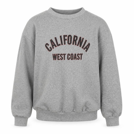 Front view of PRETTYLITTLETHING Grey California West Coast Sweatshirt Small unisex