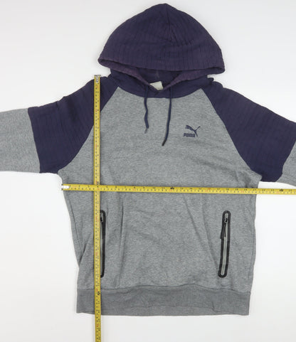 Puma Men's Grey Pullover Hoodie M Lightweight Logo Sportswear