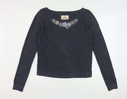 Hollister Women Navy Blue Medium Pullover Sweatshirt with Jewel Accents