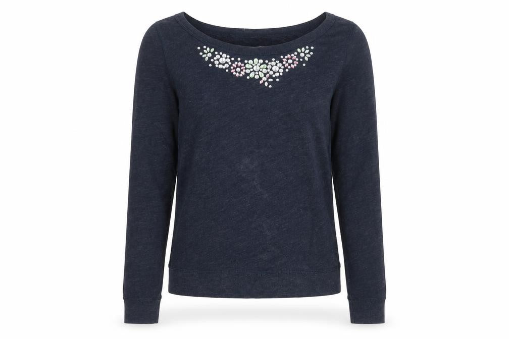 Hollister Women Navy Blue Medium Pullover Sweatshirt with Jewel Accents
