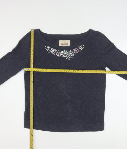 Hollister Women Navy Blue Medium Pullover Sweatshirt with Jewel Accents