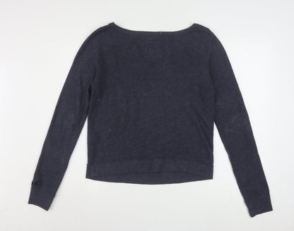 Hollister Women Navy Blue Medium Pullover Sweatshirt with Jewel Accents
