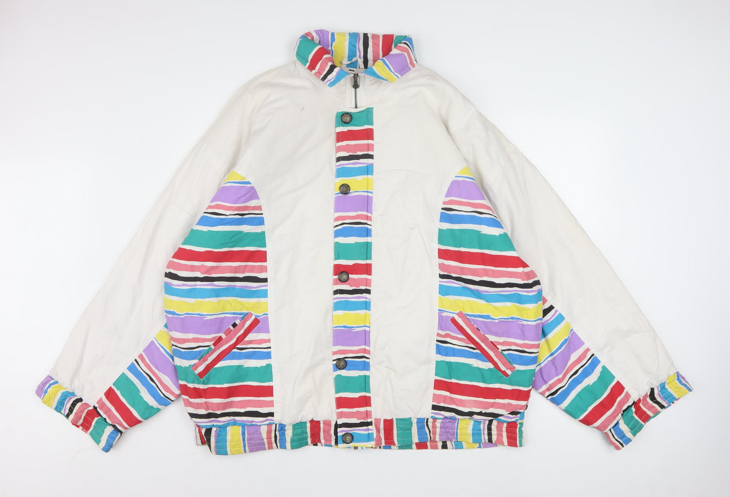 Virgin Men's Multicoloured 80s Striped Bomber Jacket XL Cotton