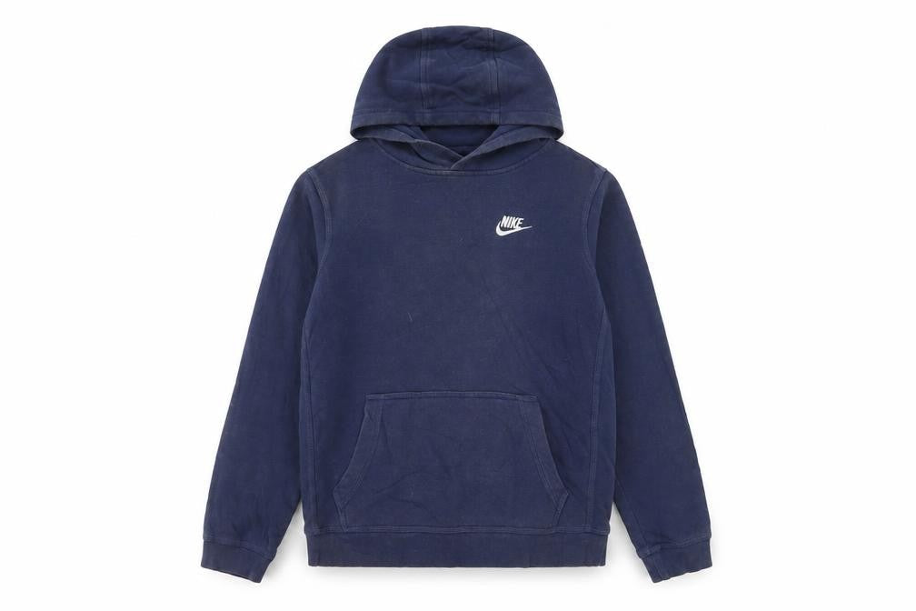 Front view of Nike boys’ navy blue pullover hoodie l 147-158cm cotton blend standard fit