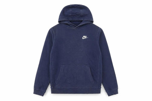 Front view of Nike boys’ navy blue pullover hoodie l 147-158cm cotton blend standard fit