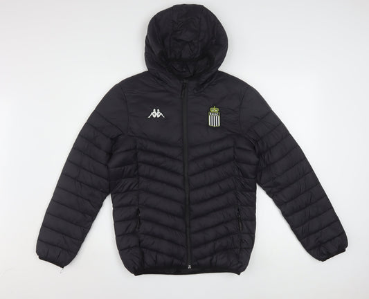 Kappa Boys Black Hooded Puffer Jacket 14 Years 164cm Winter Lined Full Zip