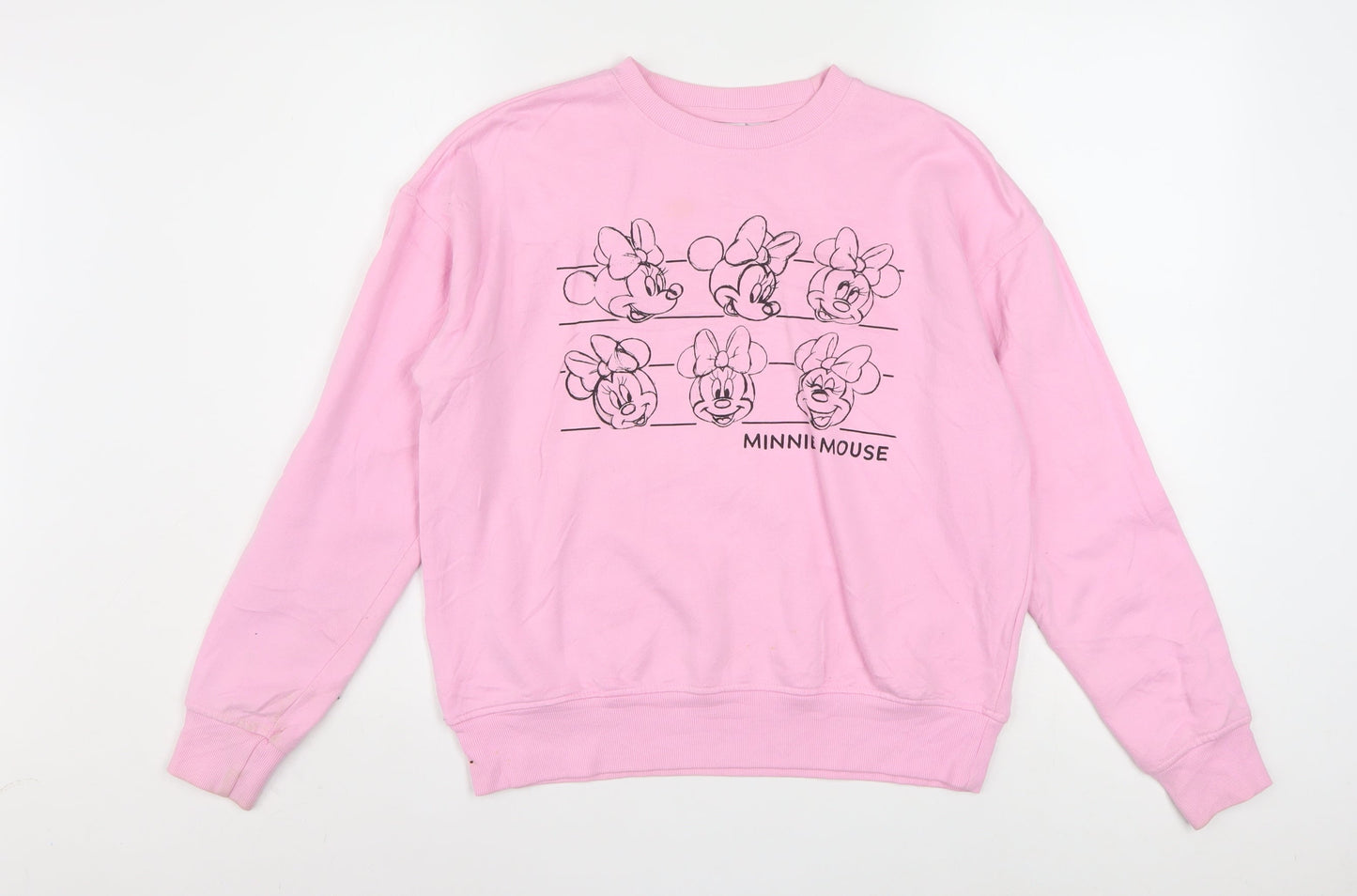 Disney Women Pink Minnie Mouse Sweatshirt 2XS Pullover Crew Neck