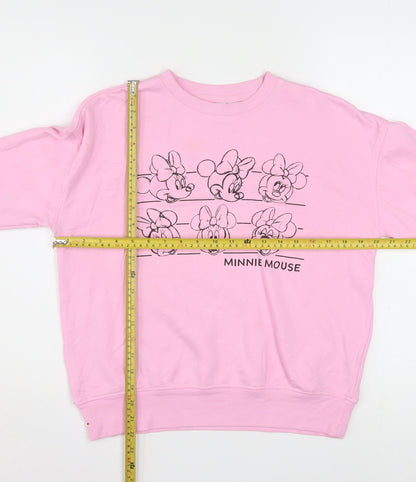 Disney Women Pink Minnie Mouse Sweatshirt 2XS Pullover Crew Neck