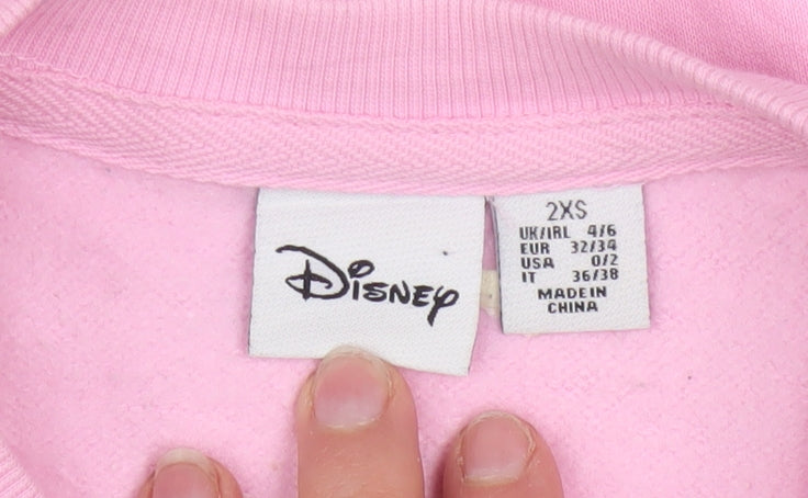 Disney Women Pink Minnie Mouse Sweatshirt 2XS Pullover Crew Neck