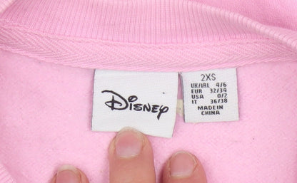 Disney Women Pink Minnie Mouse Sweatshirt 2XS Pullover Crew Neck