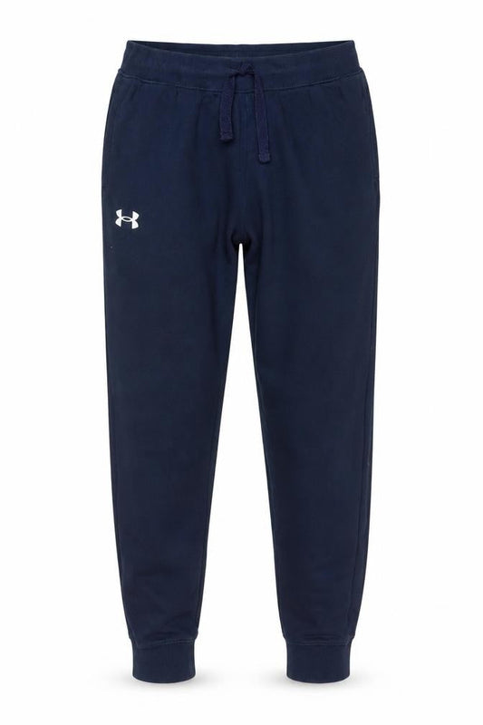 Front view of Under Armour boys’ navy jogger sweatpants, size 13, years cotton blend
