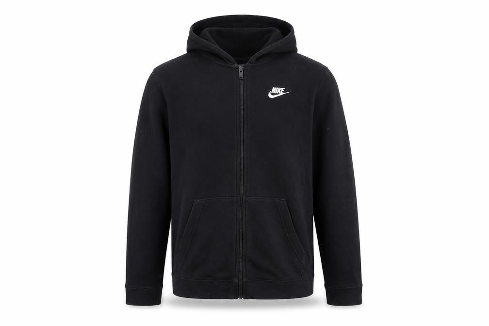 Front view of Nike boys’ black full zip hoodie xl 158-170cm fleece sweatshirt