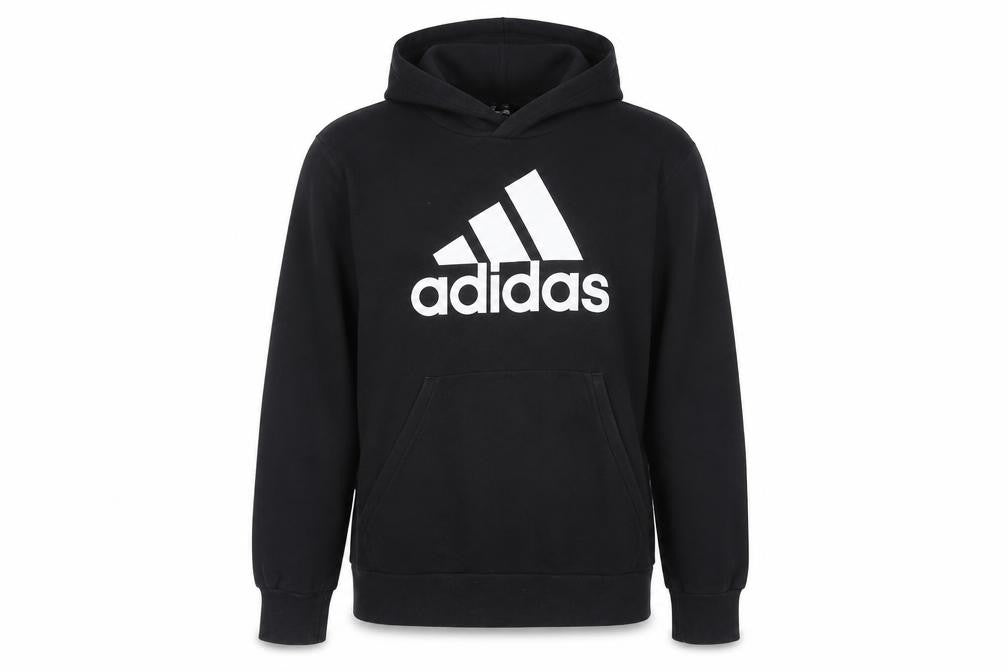 Front view of adidas Men's Black Pullover Hoodie L Sports Fleece Sweatshirt