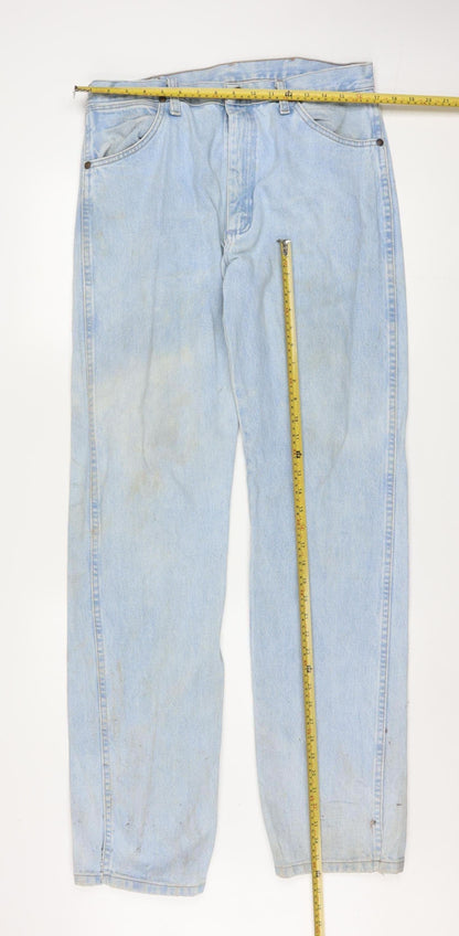 Wrangler Men Blue 34x36 Straight Fit Light Wash Denim Jeans