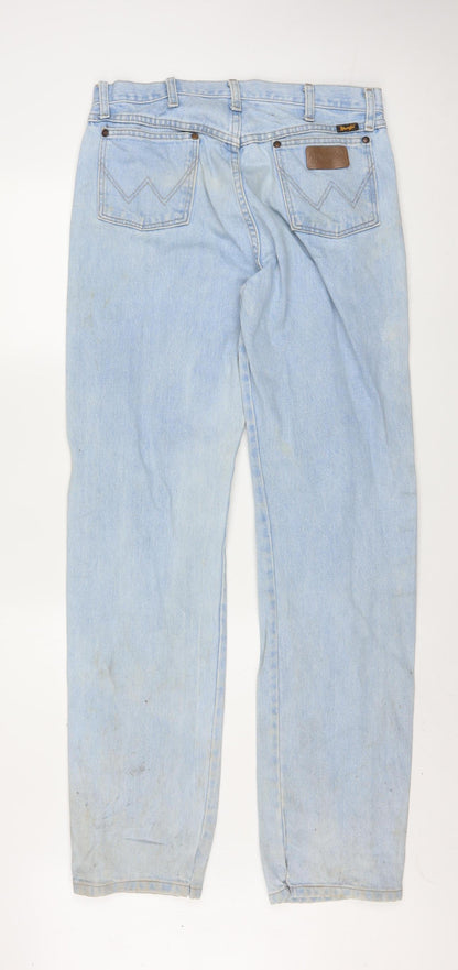 Wrangler Men Blue 34x36 Straight Fit Light Wash Denim Jeans