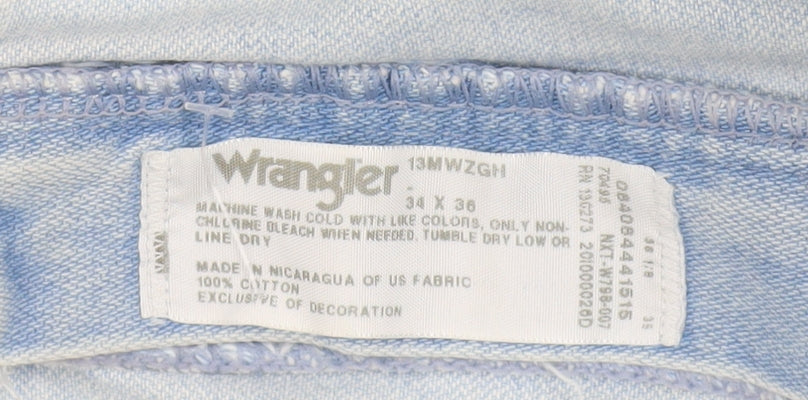 Wrangler Men Blue 34x36 Straight Fit Light Wash Denim Jeans