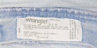 Wrangler Men Blue 34x36 Straight Fit Light Wash Denim Jeans