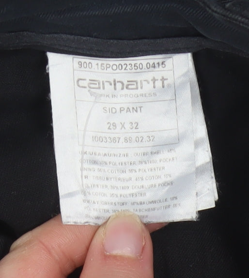 Carhartt Men Black Slim Fit Chino Trousers 29x32 Sid Pant