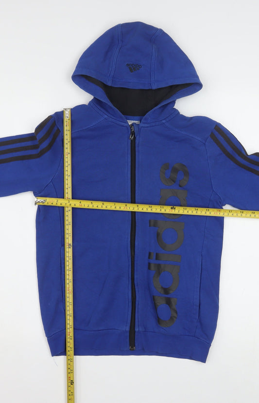 Adidas Boys Blue Full Zip Hoodie 11-12 Years Fleece Cotton Blend