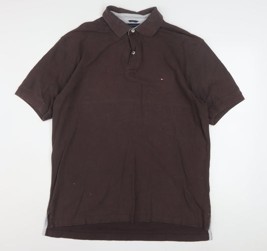 Tommy Hilfiger Men's Brown Short Sleeve Polo Shirt L