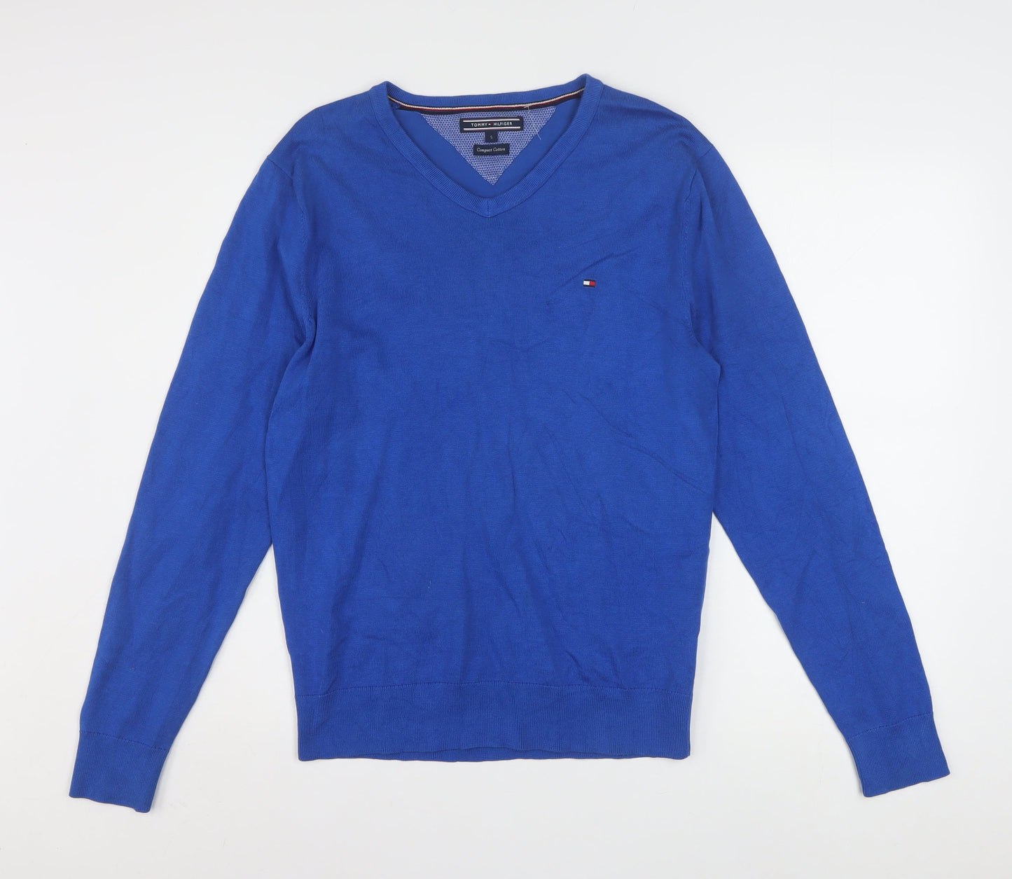 Tommy Hilfiger Men's Blue Cotton V-Neck Jumper Size S