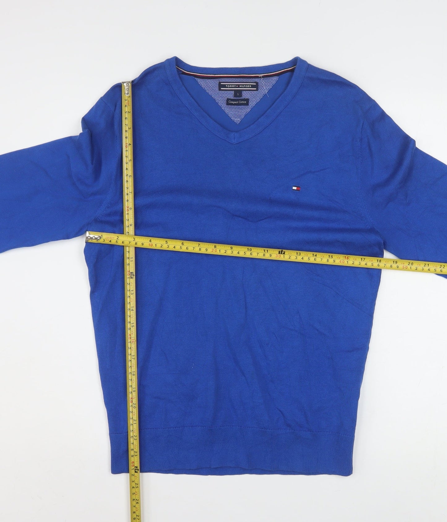Tommy Hilfiger Men's Blue Cotton V-Neck Jumper Size S