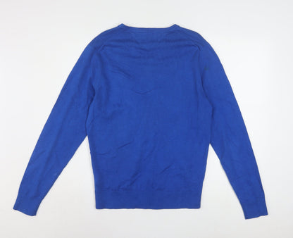 Tommy Hilfiger Men's Blue Cotton V-Neck Jumper Size S