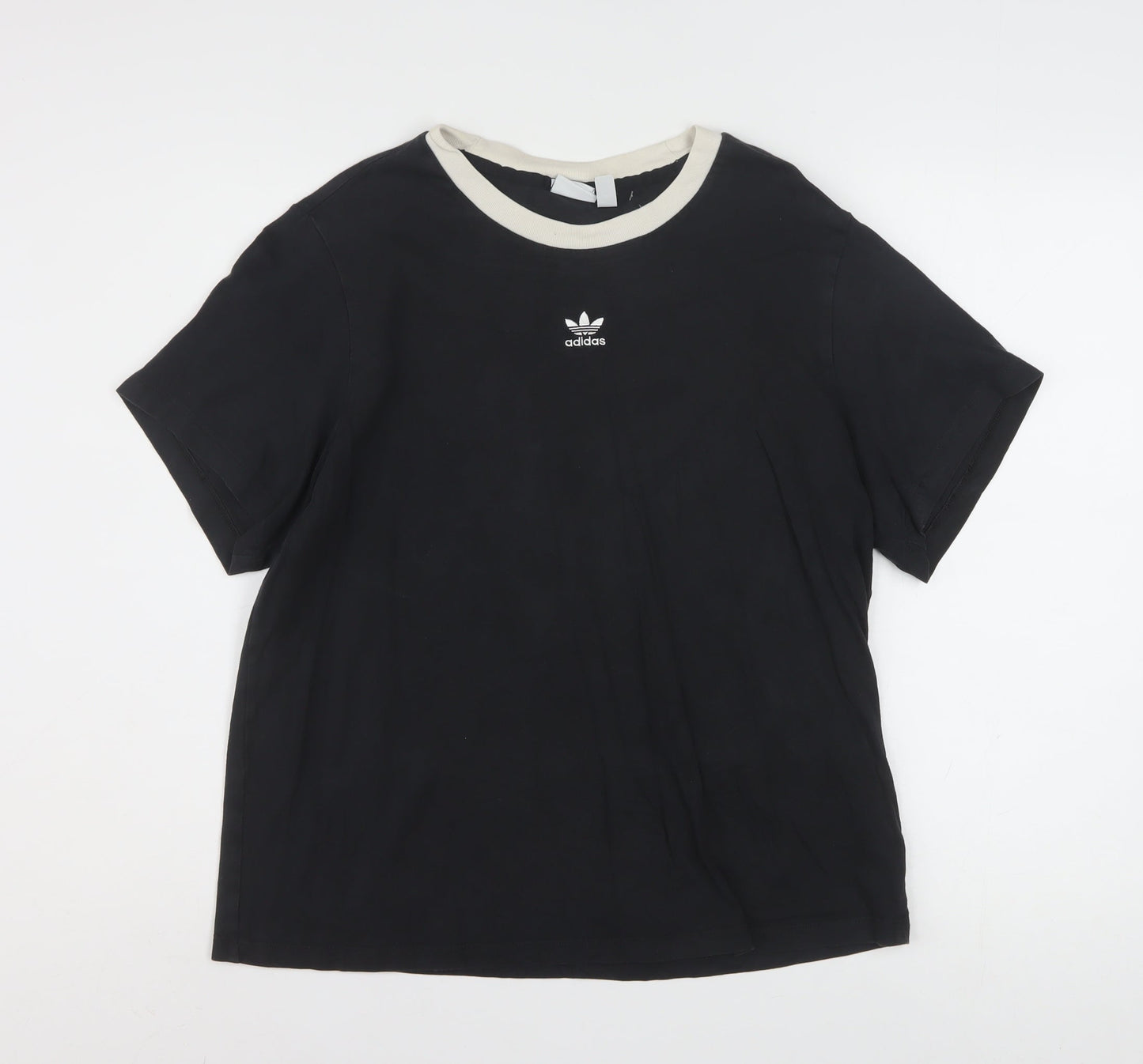 Adidas Womens Black Ringer Short Sleeve T-Shirt Size 16 100% Cotton