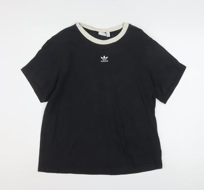 Adidas Womens Black Ringer Short Sleeve T-Shirt Size 16 100% Cotton