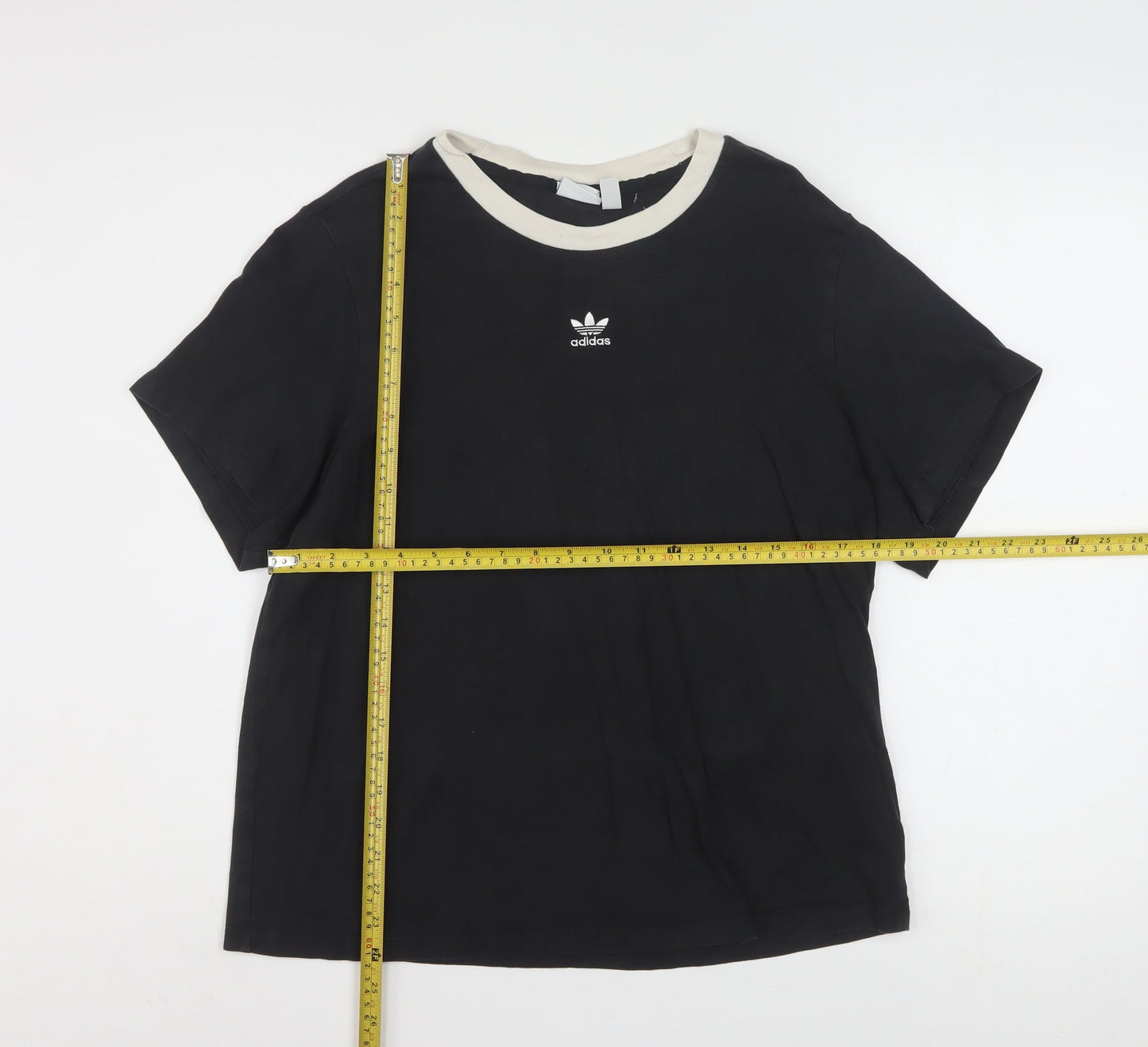 Adidas Womens Black Ringer Short Sleeve T-Shirt Size 16 100% Cotton