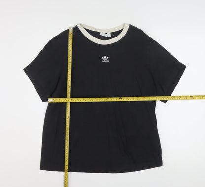 Adidas Womens Black Ringer Short Sleeve T-Shirt Size 16 100% Cotton