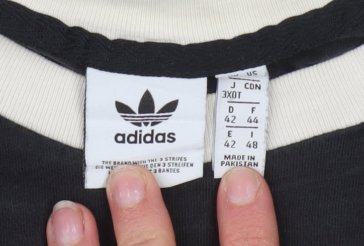 Adidas Womens Black Ringer Short Sleeve T-Shirt Size 16 100% Cotton