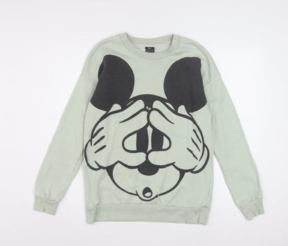 Disney Mickey Mouse Women’s Green Graphic Pullover Sweatshirt Size S