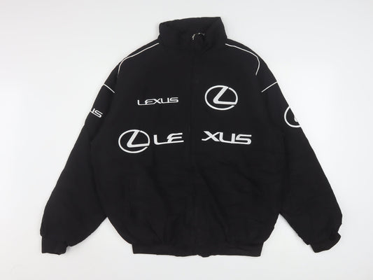 Lexus Men's Black Bomber Jacket Size L Embroidered Logo Racing Style