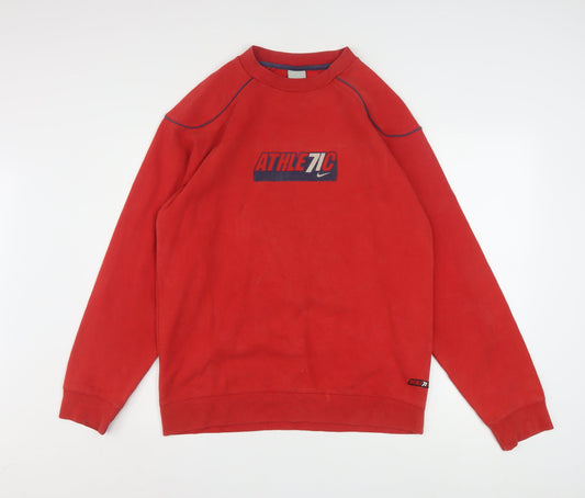 Nike Womens Red Athletic Logo Pullover Sweatshirt XL Relaxed Fit