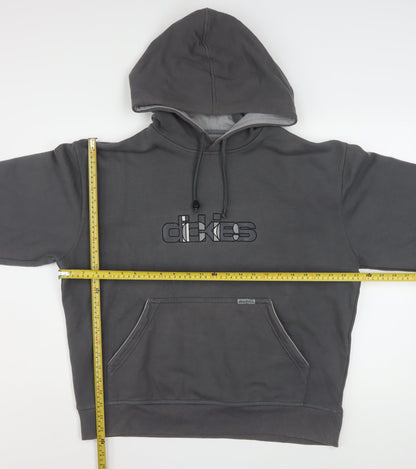 Dickies Men Grey Pullover Hoodie Large Fleece Logo Sweatshirt