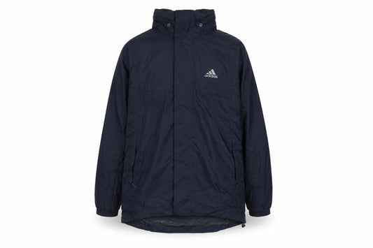 Front view of Adidas boys’ blue windbreaker jacket 14-16 years hooded zip lined sports