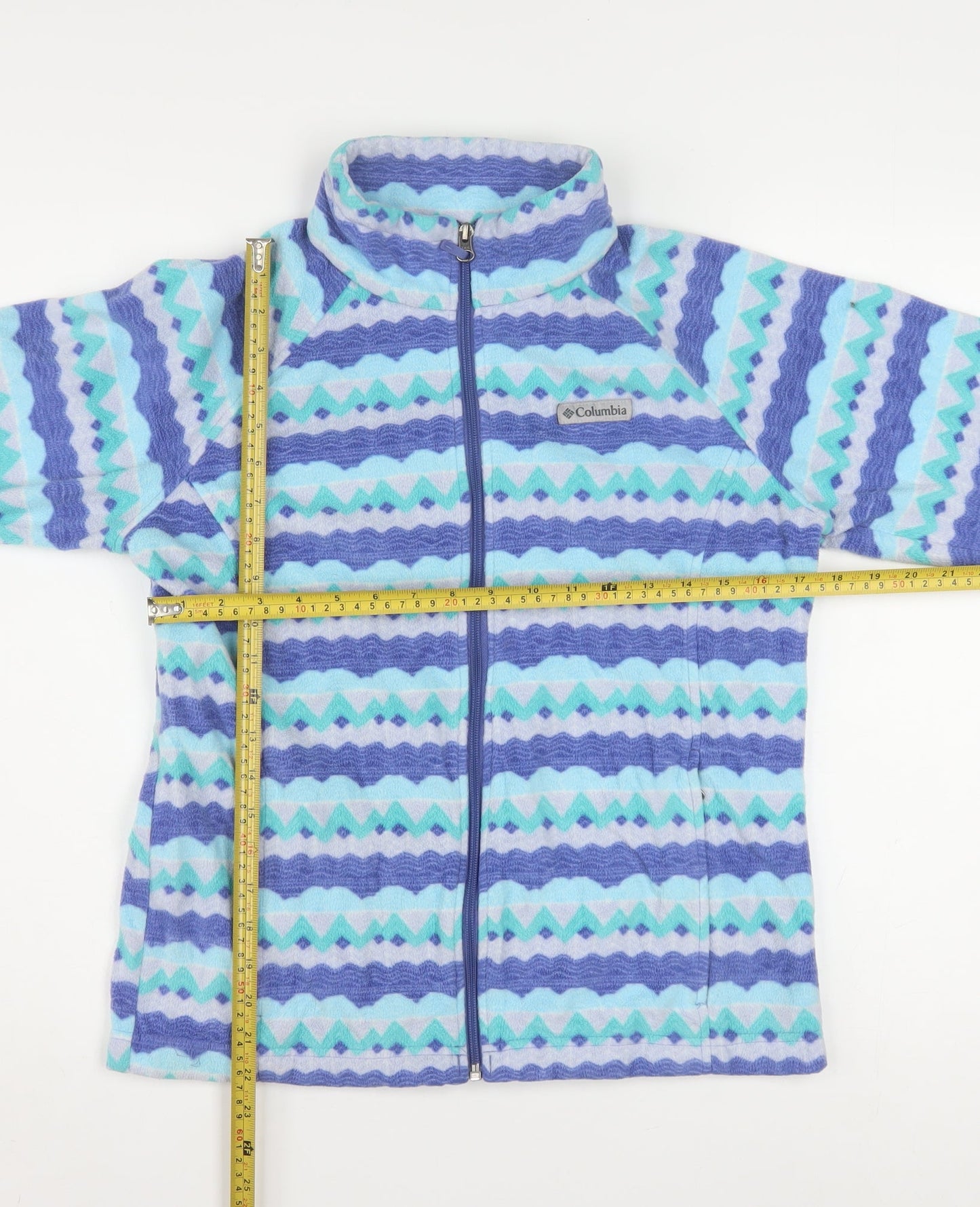 Columbia Womens Blue Geometric Fleece Full Zip Active Jacket XL