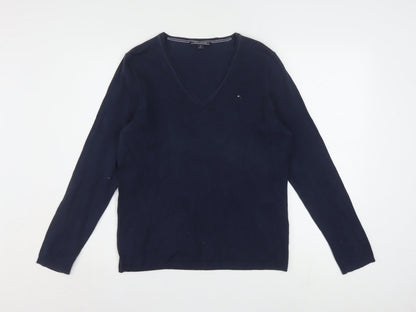 Tommy Hilfiger Men's Blue V-Neck Cotton Knit Jumper M