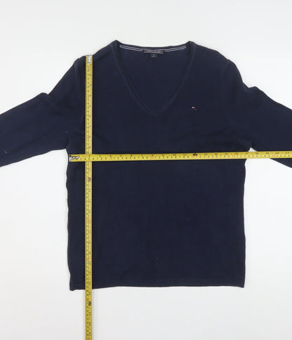 Tommy Hilfiger Men's Blue V-Neck Cotton Knit Jumper M