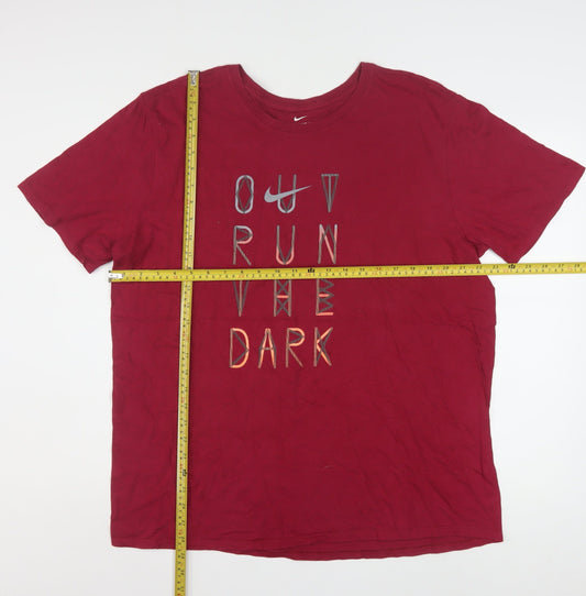 Nike Men's Red Athletic Fit Graphic 'Out Run The Dark' T-Shirt XL