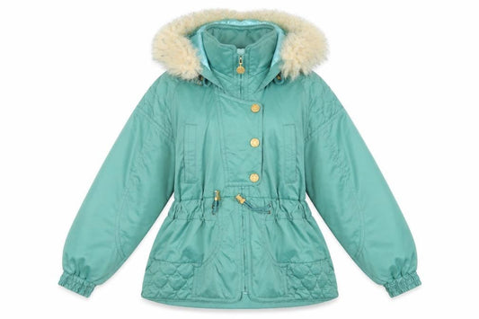 Kensho Abe Womens Green Fur Trim Hooded Padded Parka Jacket M