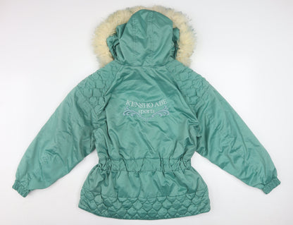 Kensho Abe Womens Green Fur Trim Hooded Padded Parka Jacket M