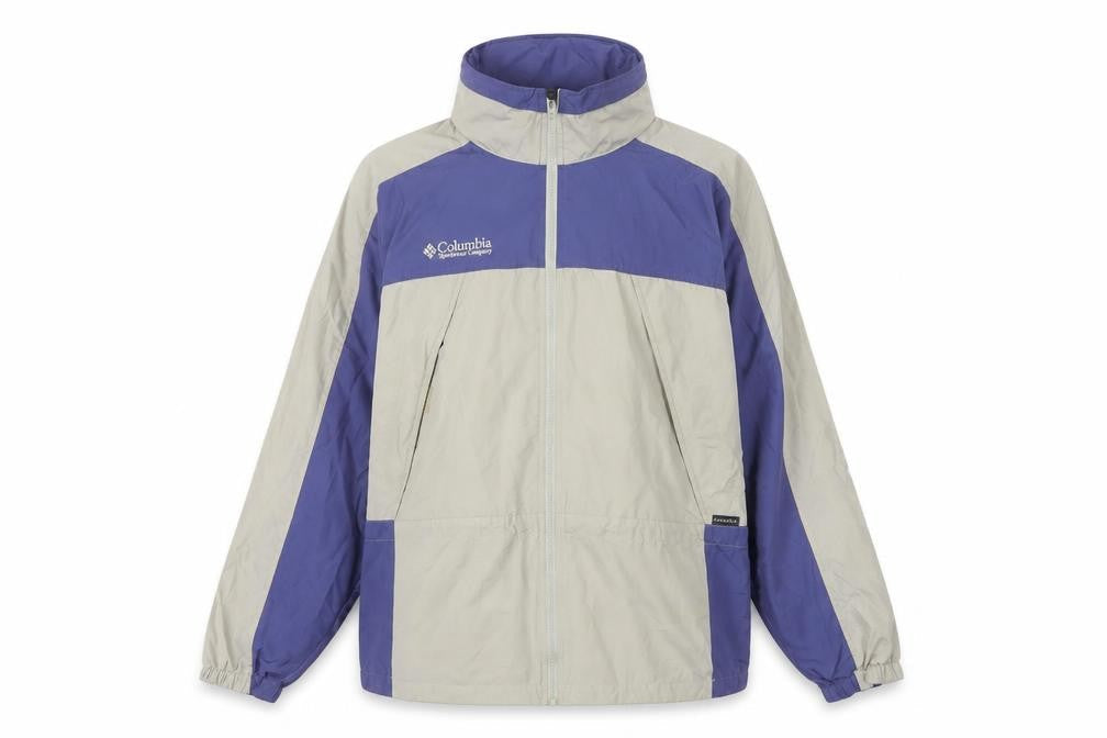 Columbia Women's Beige Blue Windbreaker Jacket Size L Lightweight